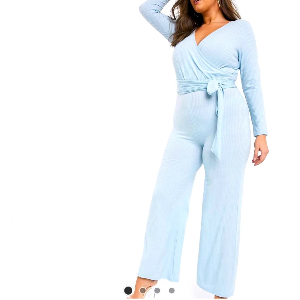 ASOS ribbed wrap tie jumpsuit